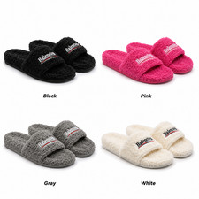 Black Furry Open Mule Double B Slides Sizes 6-12