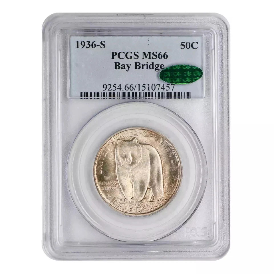 Meio dólar comemorativo de prata Bay Bridge 1936-S PCGS MS-66 CAC - Imagem 3 de 4