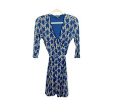 Mix by 41 Hawthorn Renesme Jersey Faux Wrap Dress Blue Paisley Womens Size Small