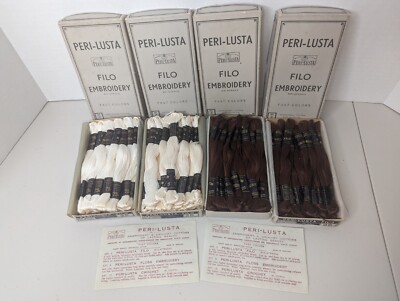 Peri-Lusta Filo Embroidery Lot Of 90 Skeins - 38 Dark Brown, 23 White, 29 Ivory