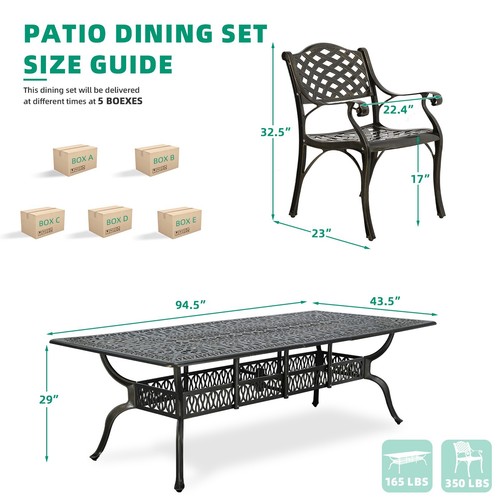 Cast Aluminum Patio Furniture Set Outdoor Table and Chairs for 8, Umbrella Hole - Picture 3 of 10