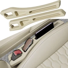 Upgrade Car Seat Gap Filler w/ Storage Phone Holder Stop Thing Dropping Beige 2p