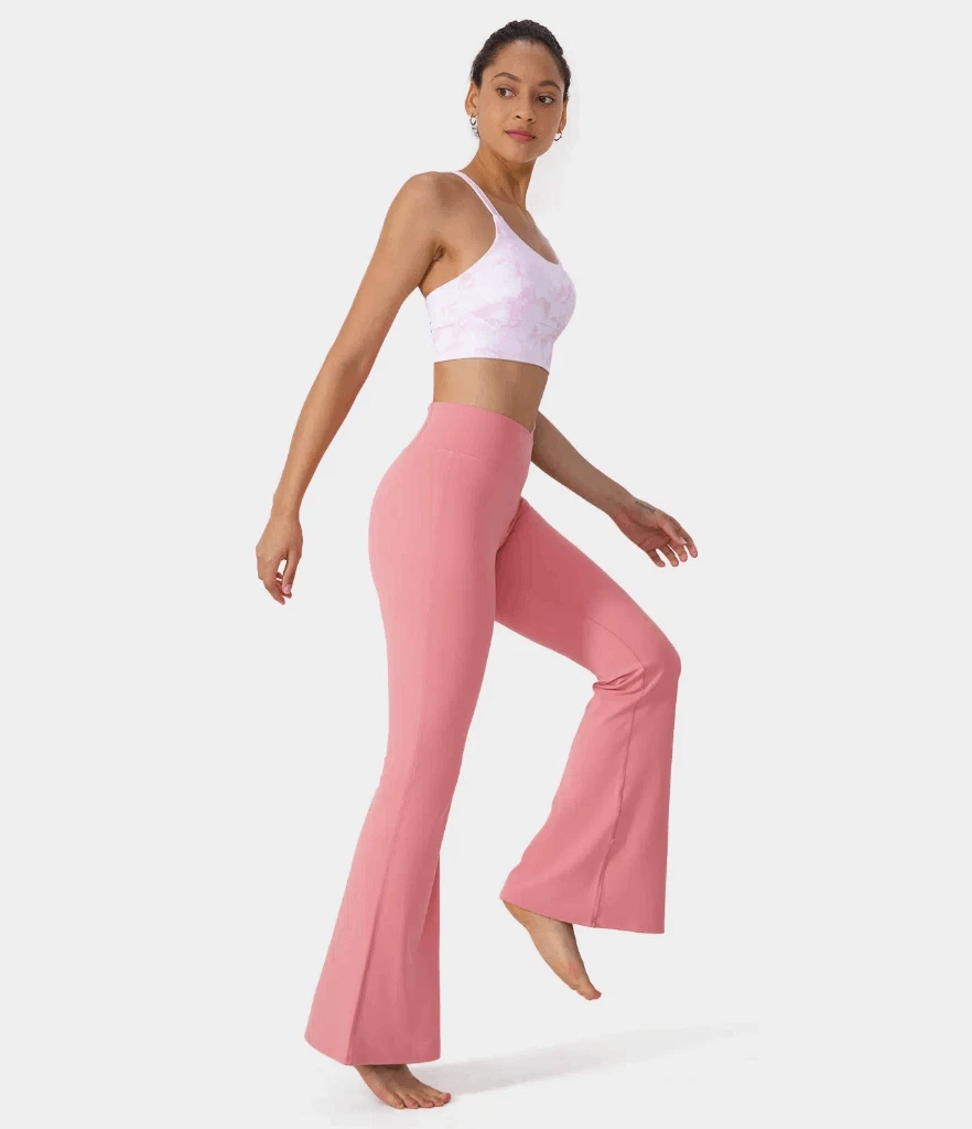 Halara NWT High Waisted Crossover Stretchy Super Flare Pants Pink