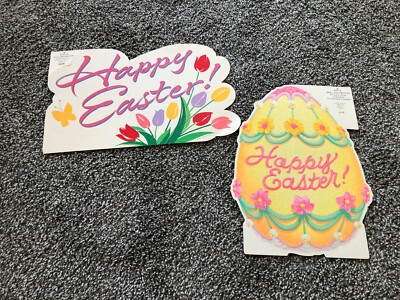 Vintage 1984 Hallmark Cards bouquet die cut decoration Easter Egg Sparkly Set 2