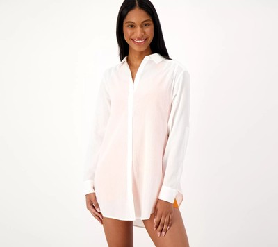 Jantzen Button Front Woven Shirt Cover Up White 2XL New