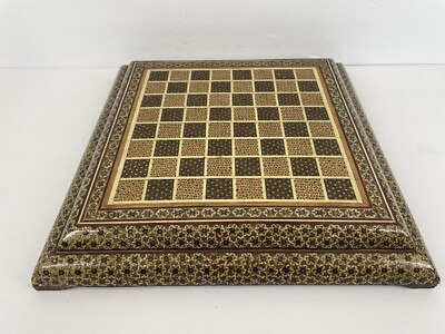 VTG Wood Inlaid Parquetry Marquetry Khatam Persian Style Chess Board 13 