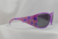 Kids Sunglasses Childrens Purple w/ Flower Dark Black Lenses UV Protection Bag