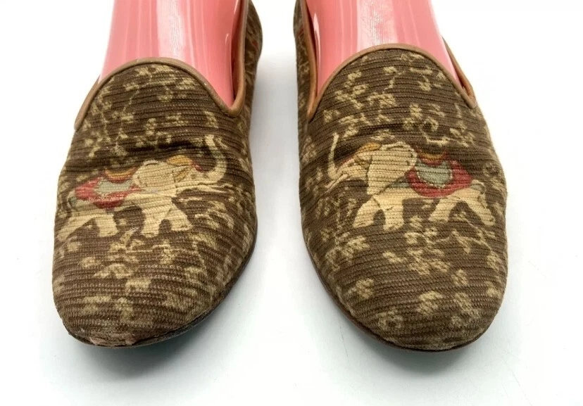 Zalo Tan Round Toe Elephant Smoking Slipper Loafer Leather Trim Size 7 M - Image 3 of 4