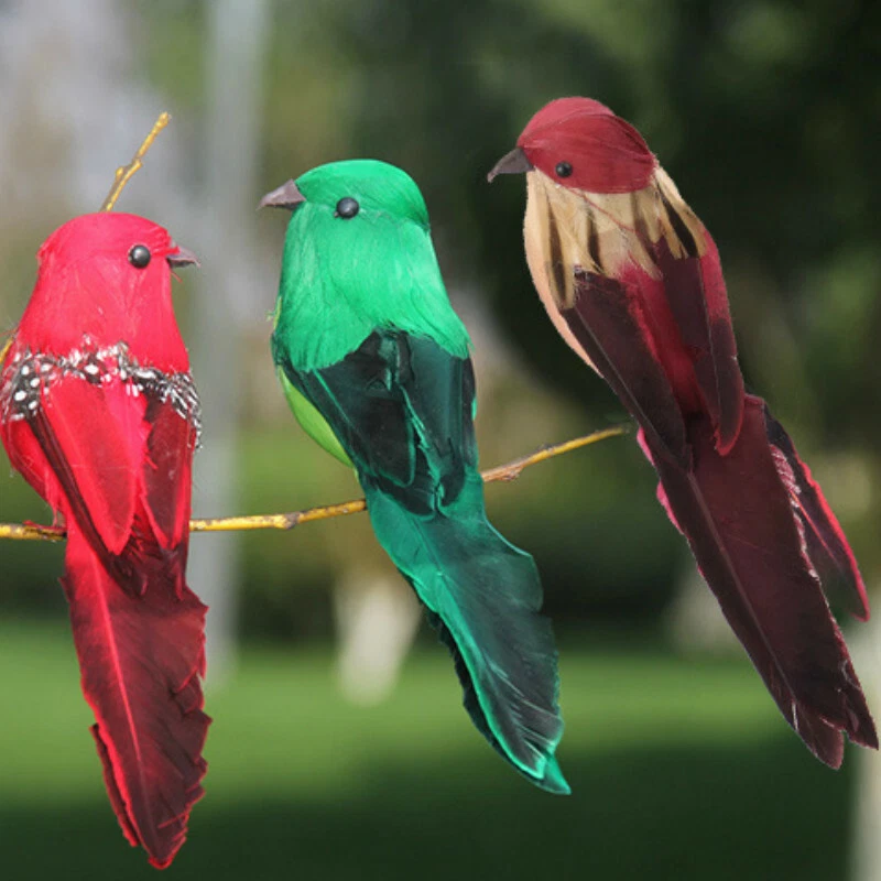 2 PIEZAS Mini Pájaros Falsos Pluma Artificial Espuma Pájaro Prop Jardín Adorno Decoración Foto 3 de 4