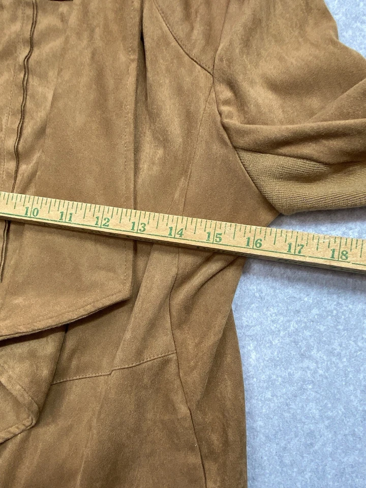 Chaqueta BB Dakota Mujer Pequeña Marrón Imitación Gamuza Frente Abierto Drapeada Estilo Moto Foto 4 de 4