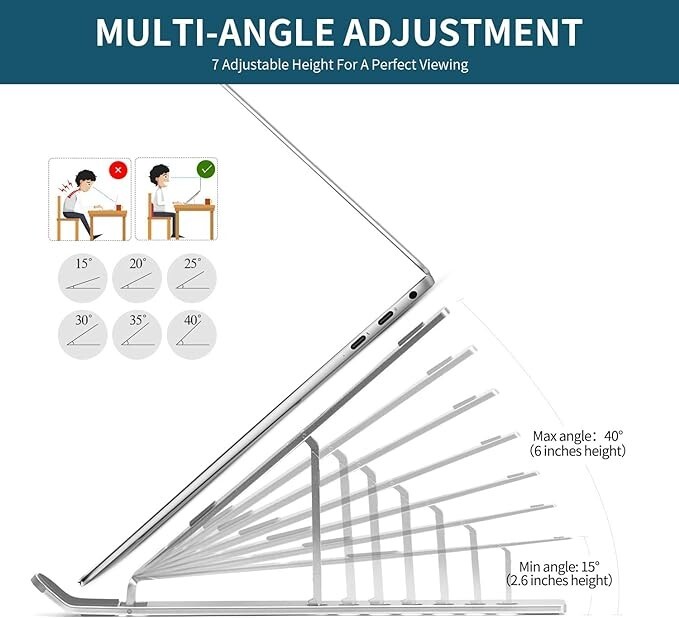 Adjustable Foldable Aluminum Laptop Stand in Silver with Bag
