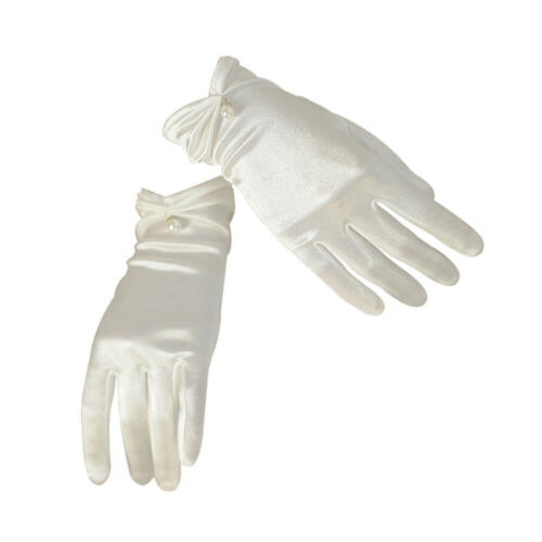  Weiß Imitationsperle Brauthandschuhe Damen Satin-Handschuhe Elegante - Picture 1 of 12