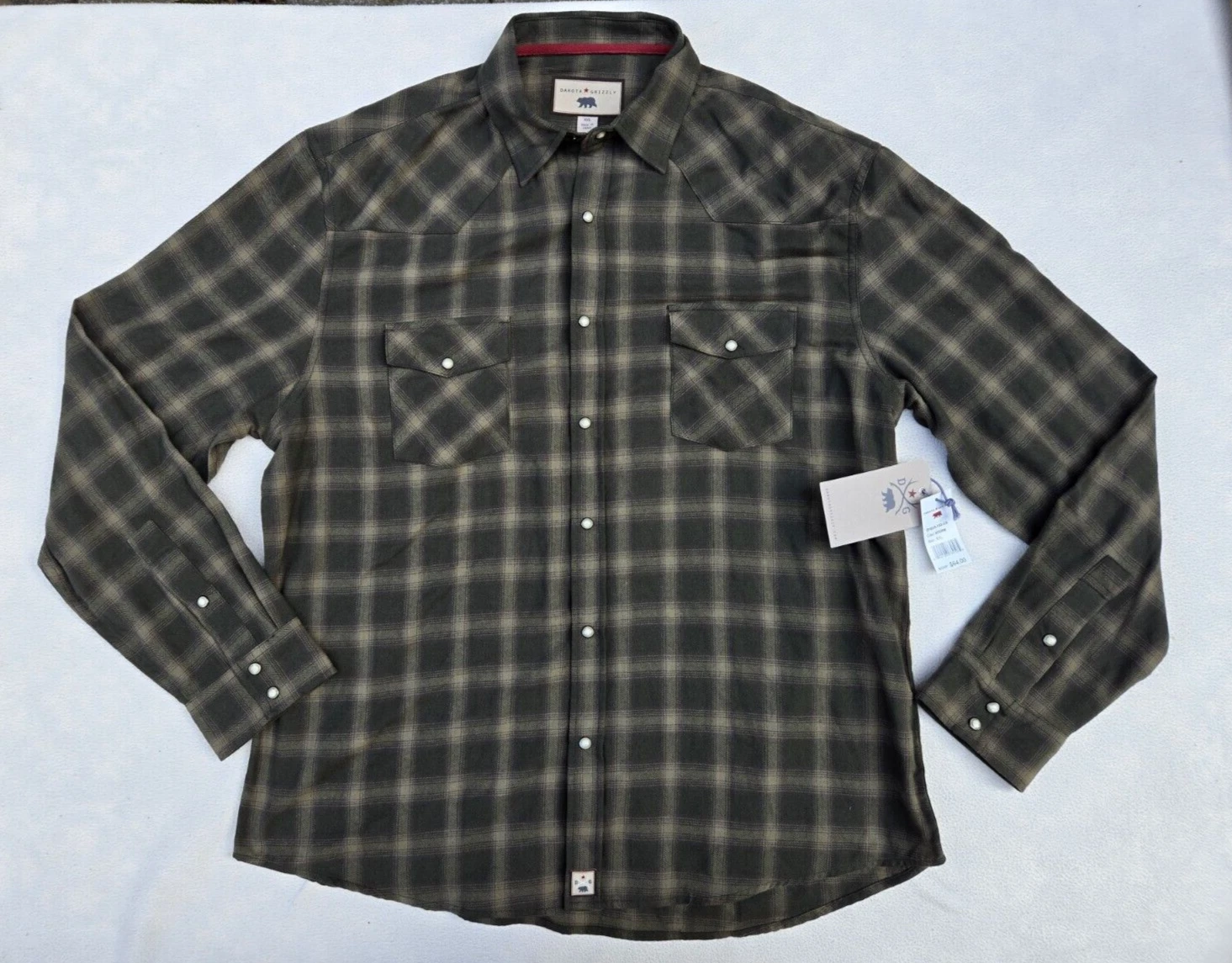 Dakota Grizzly Mens Flannel Shirt 2XL XXL Pearl Snap Long Sleeve Green Plaid NWT