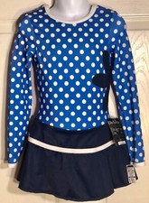 GK BLUE MATTE TRICOT ICE FIGURE SKATE CHILD SMALL LgS DOT PRINT DRESS Sz CS NWT