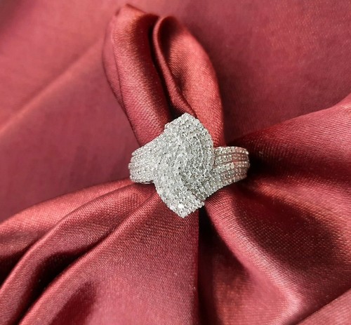 925 Sterling Silver 1.21 Ct Natural Round Cut White Diamond Swirl Cocktail Ring - Picture 2 of 7