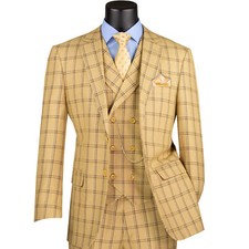 BIG  TALL Men's Tan Windowpane 3pc 2-Button Modern Fit Suit NWT
