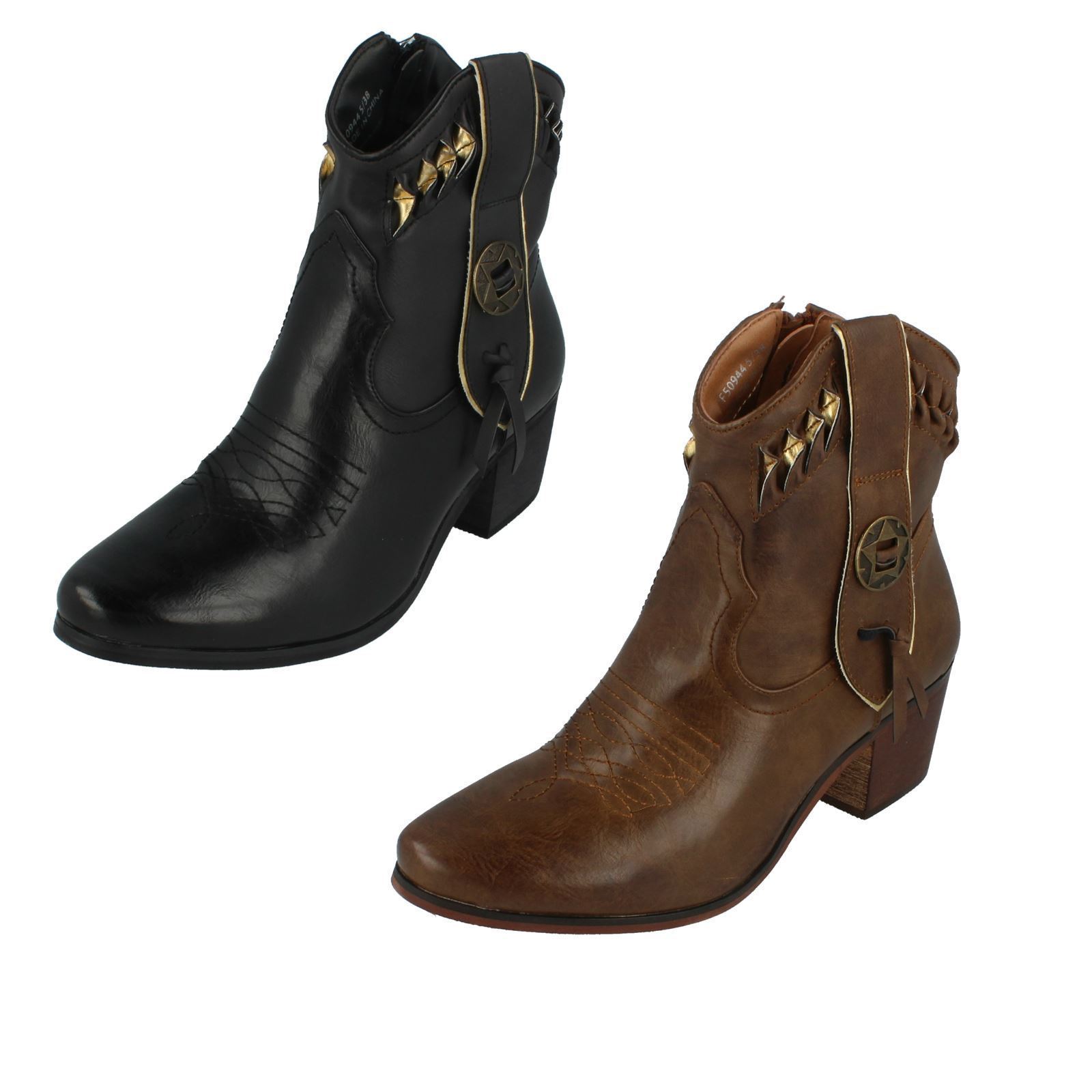 DOWN TO EARTH F5R0944 SMART COWBOY STYLE LADIES ANKLE BOOTS WARM WINTER ZIP UP