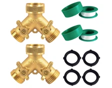 Brass Garden Hose Splitter (2 Way), Solid Brass Hose Y Splitter 2 Valves