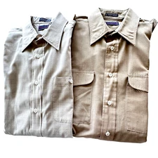 Hathaway Shirts Lot Of Two Mens LS Brown Military Style Solid Plaid Vintage 90’s