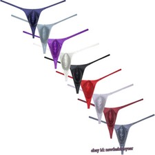 Men Underwear Thong G-string Contour Pouch Shiny Satin Micro Thong Hipster Tanga