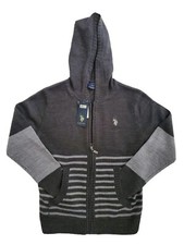 U.S Polo Assn. Zip Front Hoodie Youth Boys 10-12 Heather Gray Sweater NWT 48