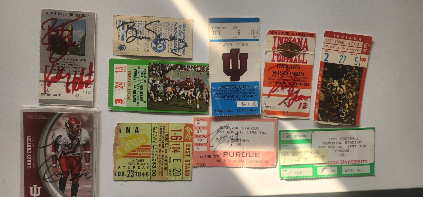 Indiana PURDUE Football Ticket Stub Lot 1946 68 69 74 97 98 Signed Trent Green