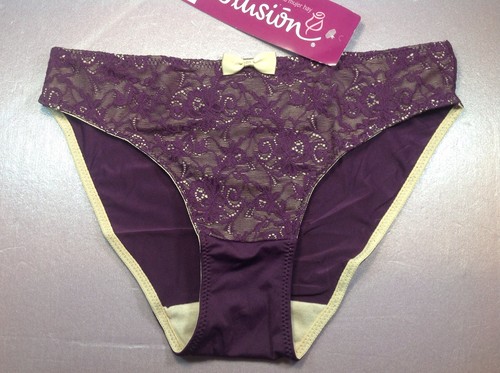Damen Höschen, Bikinis ILUSION Gr. L lila Double Front Protect Floral mit Netz - Bild 2 von 5