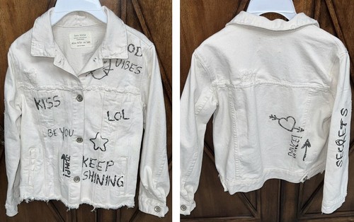 Zara Girls Casual Collection Street Art Denim Jean Distressed Jacket Size 9 - 10