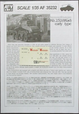 AFV Club 1/35 Sd.Kfz.232 8 Rad Early - Decals & Directions from Kit No. AF35232