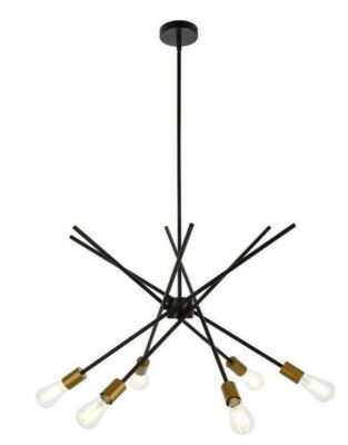 Chandelier Black and Brass Sputnik Modern Mid-Century Dining Room Light Lighting