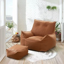 Oversized Bean Bag Lounger Chair w/ Ottoman Comfy Armchair Sofa for Adults Teens