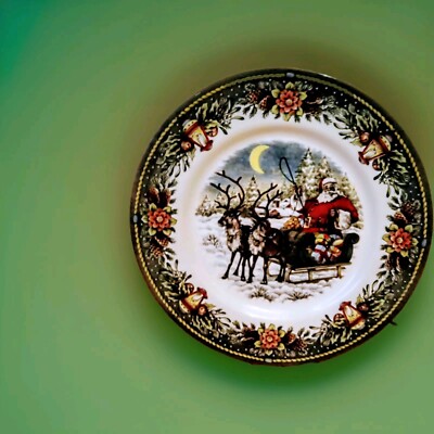 Royal Stafford Santa Claus Christmas Dinner Plate Reindeer Sleigh