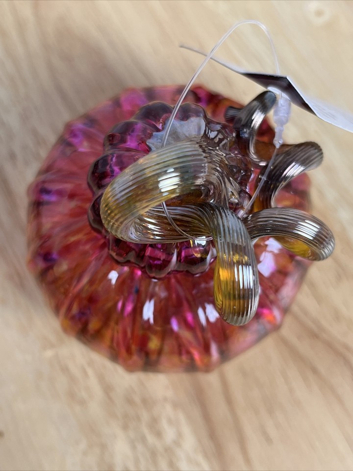 Luke Adams Signed Glass Hand Blown Pumpkin Handmade Fall Harvest Decor