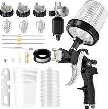 HVLP Air Spray Gun with 1.4/1.7/2mm Nozzles & Air Compressor Regulator, Air Spra