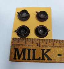 4 Dollhouse Brass Tone Cups and Saucers Metal Miniature on Card