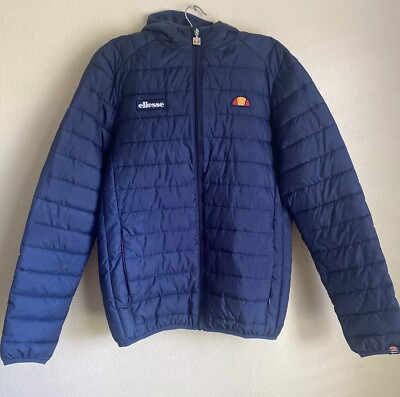 MEN'S ELLESSE LOMBARDY FULL ZIP PUFFER LOGO PADDED JACKET NAVY