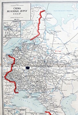 1958 Schema UdSSR EISENBAHNEN Die wichtigsten Passagierlinien GROSSE WAND Farbkarte