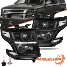 Pairs Of Black Projector Headlights For 2015-2020 Chevy Tahoe Suburban Led Drl