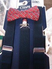 New Chaps Kids Boys SUSPENDERS and BOW TIE COMBO SET Navy Blue and Red Holiday