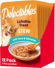 12 Count Delectables Stew Lickable Wet Cat Treats for Adult Senior Cats