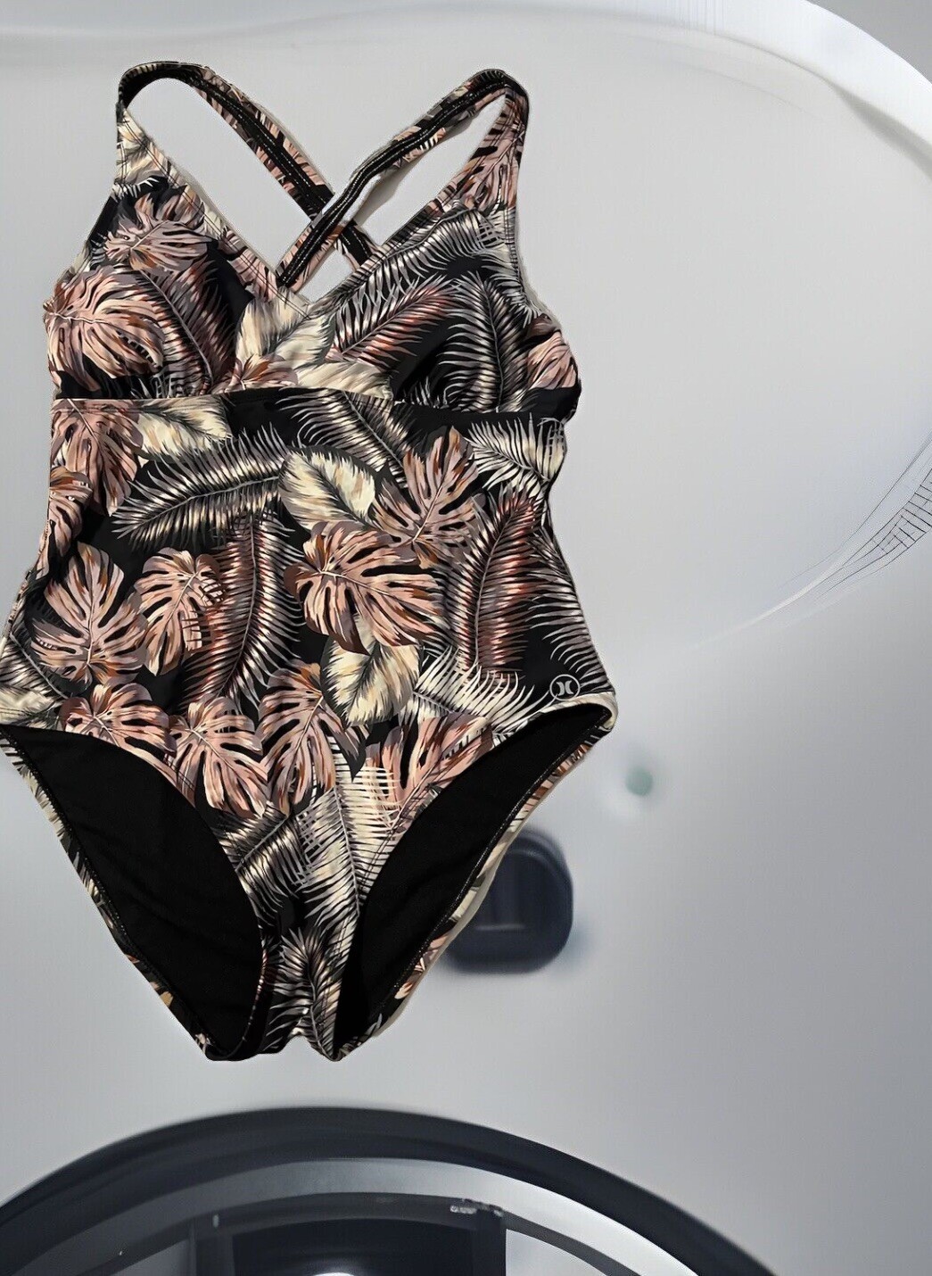 Hurley Swimsuit Women XL Floral One Piece Cut Out Open Back Strappy Fairy Grunge-image