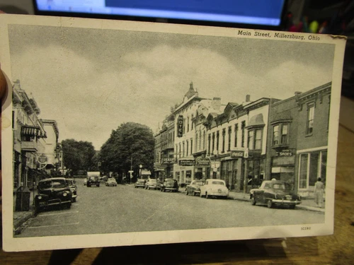 M1 Vintage Old OHIO Postcard Millersburg Main Street Downtown Hotel Shoe Coke