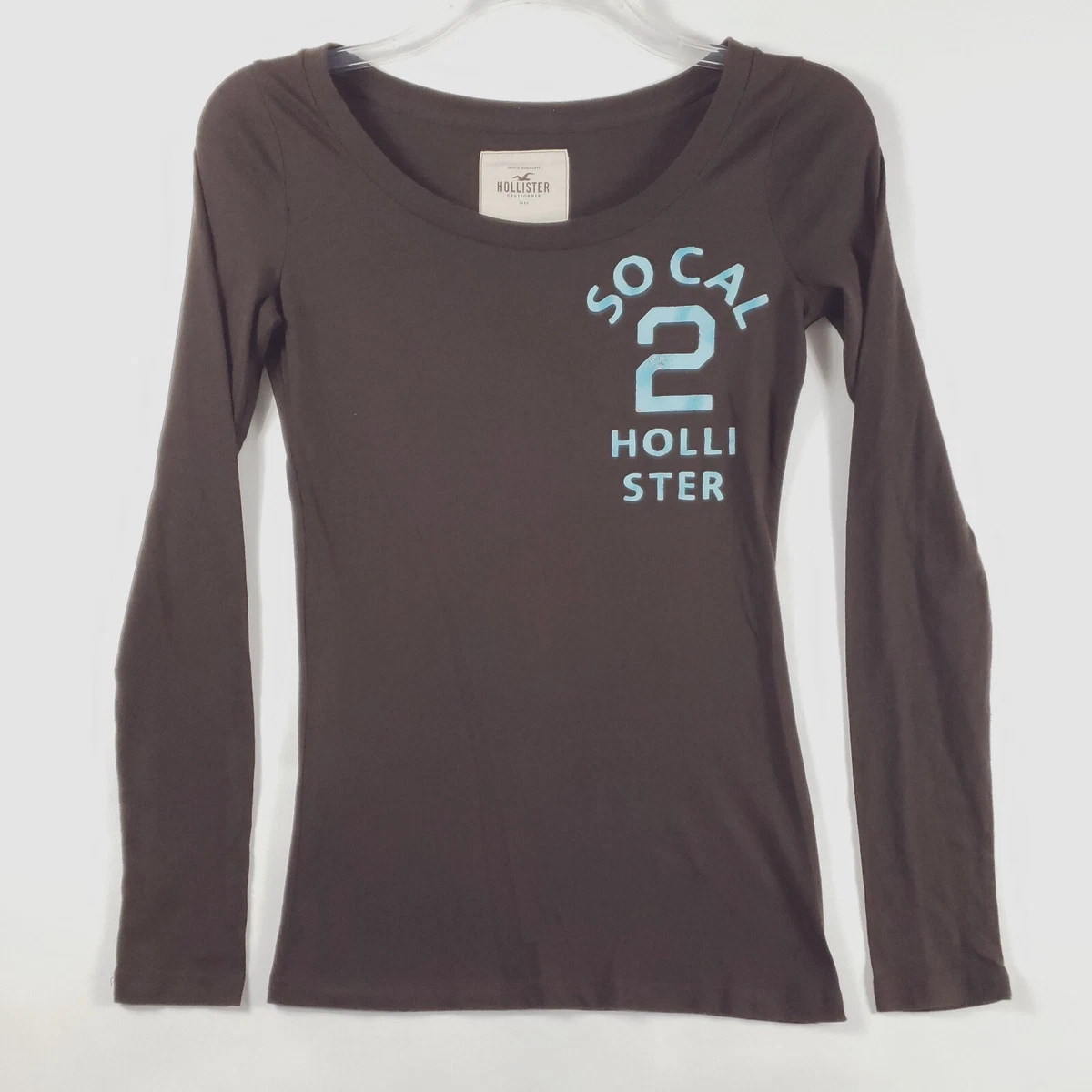 Hollister Womens T Shirt Medium Brown So Cal Long Sleeve Boat Neck