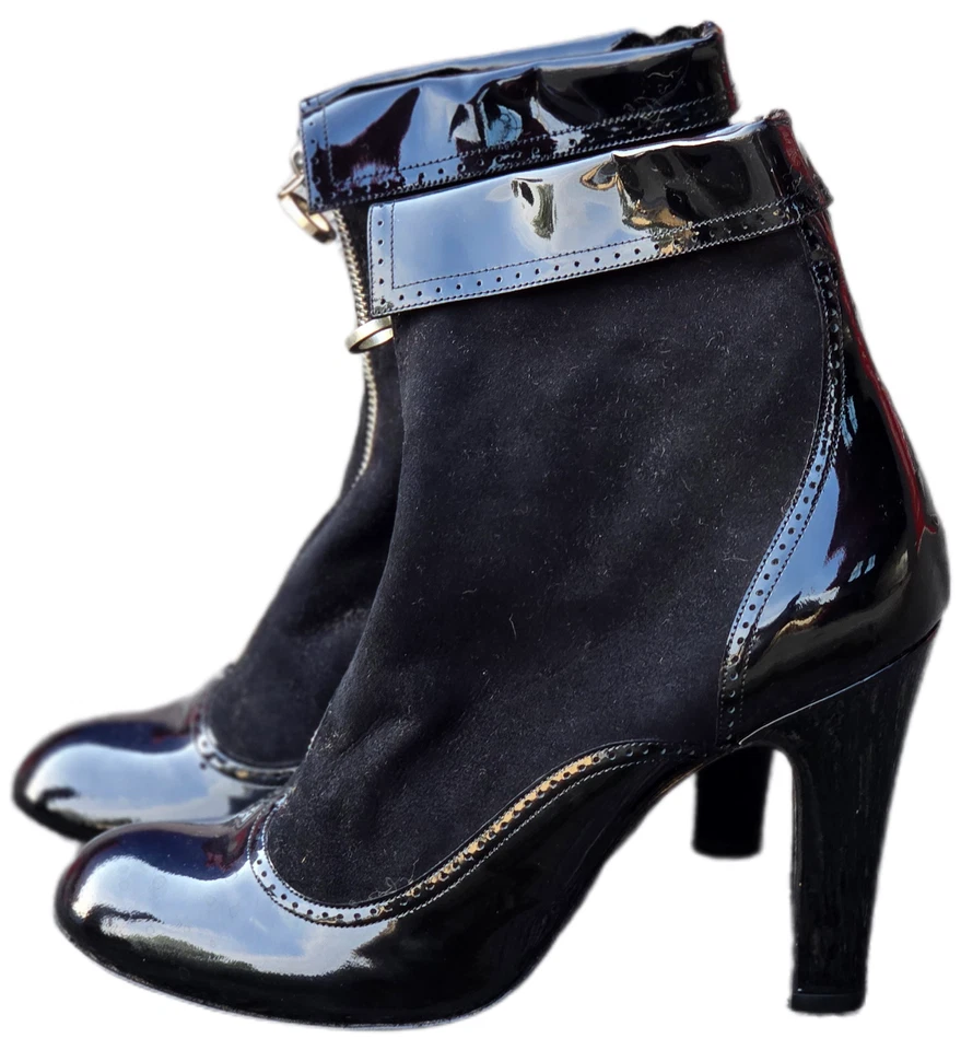 Botines Marc Jacobs Diseñador Negro Charol Gamuza Color Negro Talla 8 Foto 3 de 4