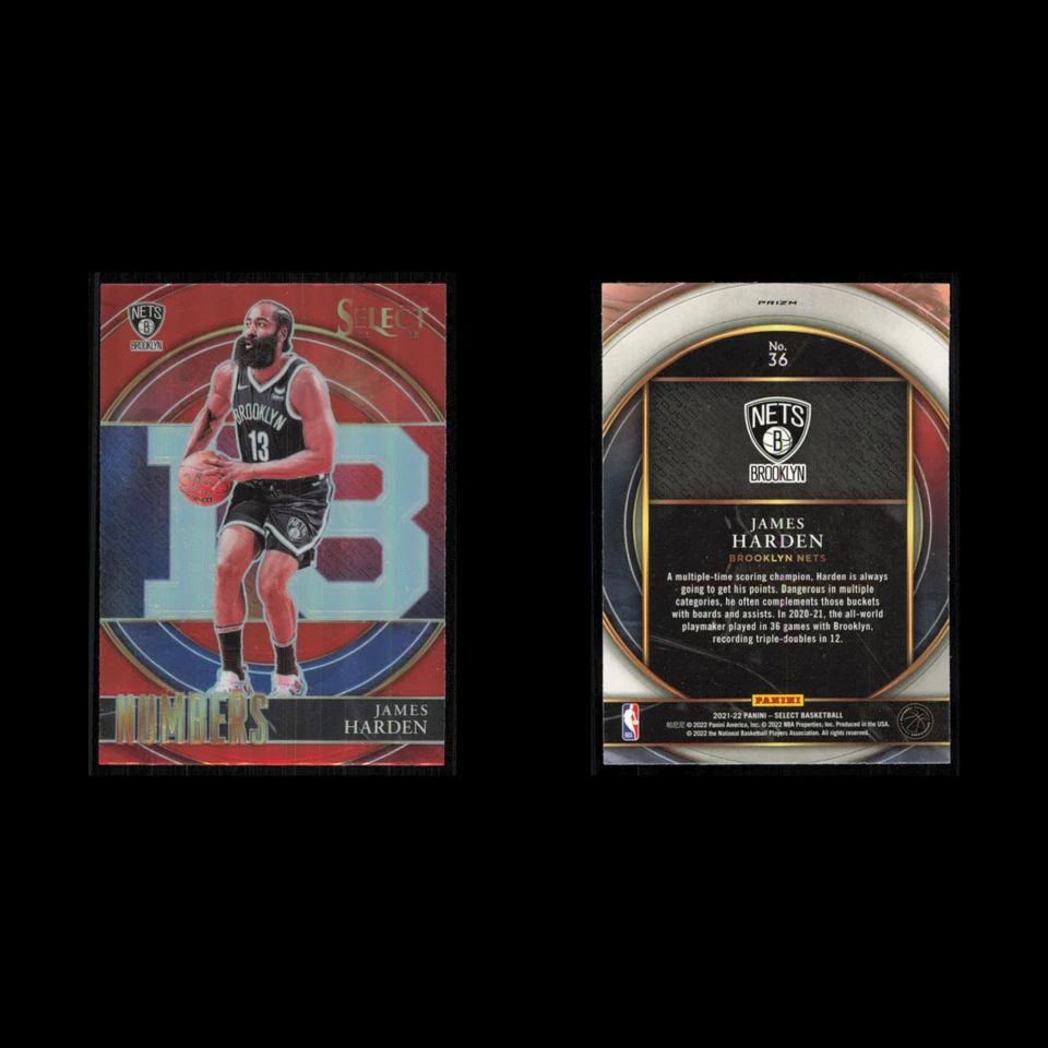 James Harden #36 2021 Panini Select Numbers Red Brooklyn Nets Basketball Card NM - Image 3 of 3