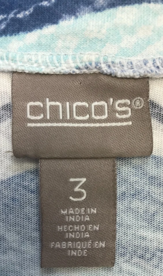 Blusa Chico's 3 Multicolor Estampado Gráfico Escote Asimétrico Camiseta Azul XL Foto 2 de 4