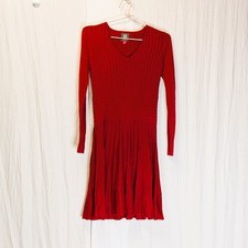Vince Camuto Red Knit Sweater Dress Women Size S Knee Length LS Ribbed Stretch