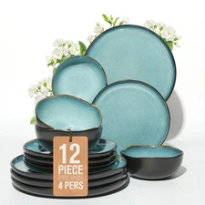 Stoneware Dinnerware Sets, Kitchen Plates and Bowls Set, Ceramic Dish Set for...