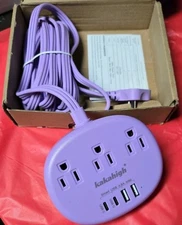 Purple Extension Cord with Surge Protected 1080J - 5 FT Flat Extension
