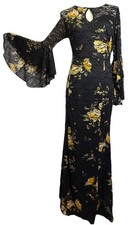 Vestido de mujer Whimsigoth negro floral de encaje manga transparente largo de sirena bruja talla M